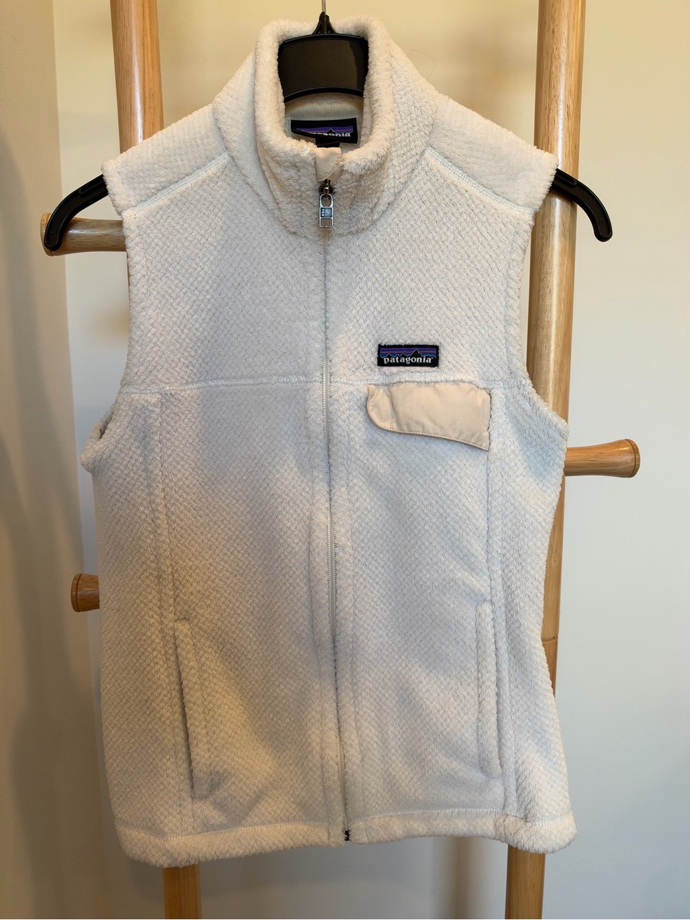 Patagonia Cream Fleece Vest with Stand Collar